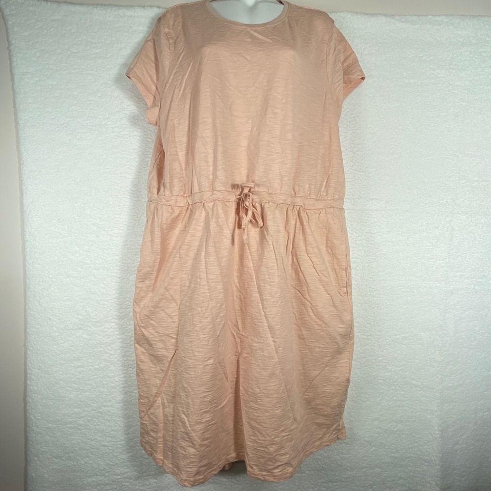 Pact Organic Cotton Slub T-Shirt Dress Peach XL Short Sleeve Drawstring Pocket